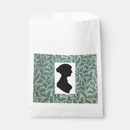 Jane-Austen-Silhouette auf Blatt Tapete Geschenktütchen (Vorderseite)