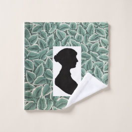 Jane-Austen-Silhouette auf Blatt Tapete Waschlappen