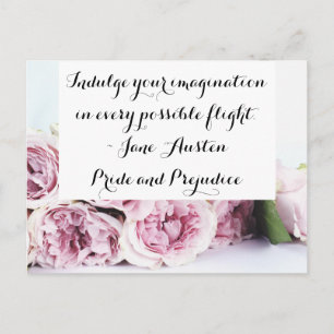 Jane Austen Stolz und Vorurteil Buchzitat Rosa Ros Postkarte