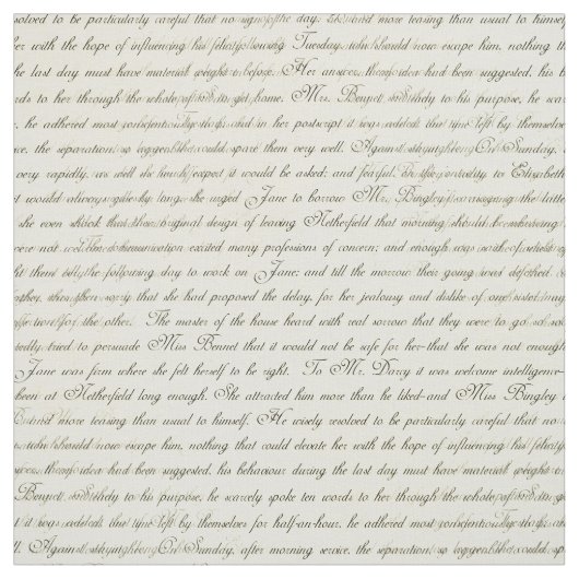 Jane Austen Text Black on Antique Cream Fabric Stoff (Muster)