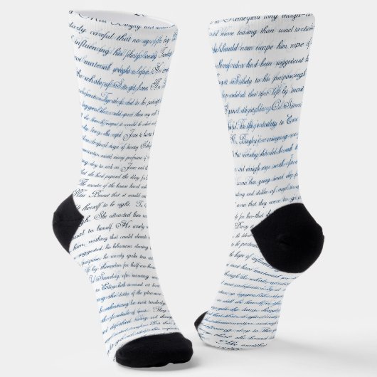 Jane Austen Text White Blue Socks Socken (Gewinkelt)