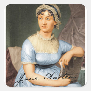 Jane Austen unterzeichnete Porträt Quadratischer Aufkleber