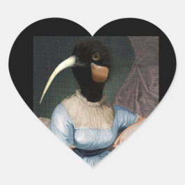 Jane Austen with bird head Herz-Aufkleber