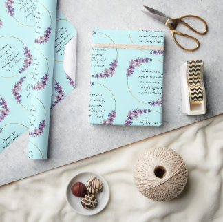Jane-Austen-Zitat mit violettem floralem Goldrahme Geschenkpapier