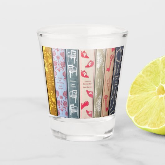 Jane Austens Bücher Schnapsglas (Vorderseite)