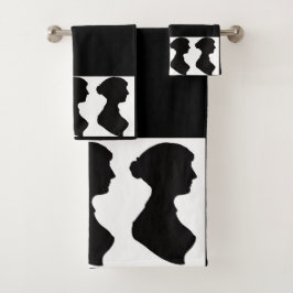 Jane Austens Silhouette auf Schwarz Badhandtuch Set