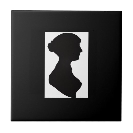 Jane Austens Silhouette auf Schwarz Fliese (Vorderseite)