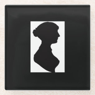 Jane Austens Silhouette auf Schwarz Glasuntersetzer