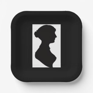 Jane Austens Silhouette auf Schwarz Pappteller