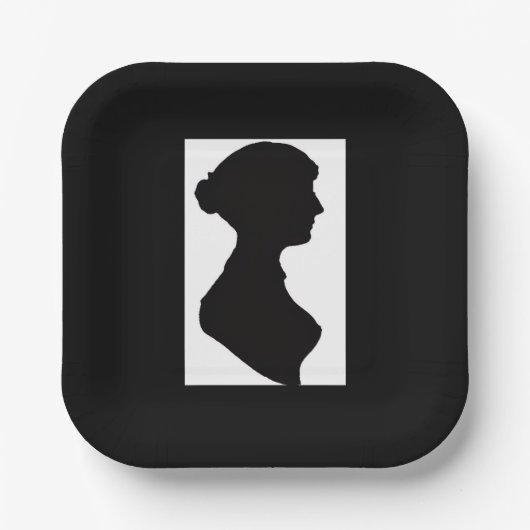 Jane Austens Silhouette auf Schwarz Pappteller (Vorderseite)