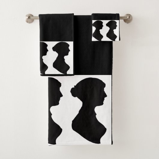 Jane Austen's Silhouette on Black Badhandtuch Set (Insitu)