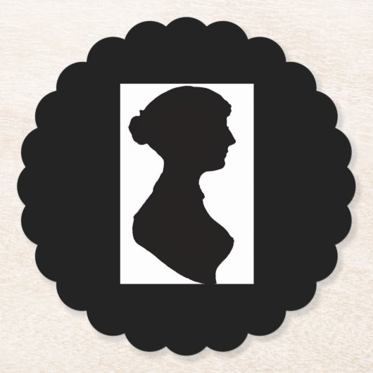 Jane Austen's Silhouette on Black Untersetzer (Vorderseite)