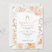 JANE Blush Floral Petals & Prosecco Brautparty Einladung (Vorderseite)