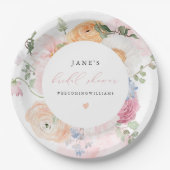 JANE Blush Floral Petals & Prosecco Brautparty Pappteller (Vorderseite)