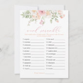 JANE Blush Pink Floral Bridal Word Scramble Game Einladung (Vorderseite)