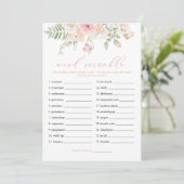 JANE Blush Pink Floral Bridal Word Scramble Game Einladung (Stehend Vorderseite)