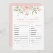 JANE Blush Pink Floral Bridal Word Scramble Game Einladung (Vorne/Hinten)