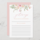 JANE Blush Pink Floral Getaways Reise Bridal Game Einladung (Vorne/Hinten)
