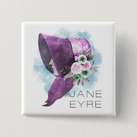 Jane Eyre Bonnet Blume Lila und blau Button (Vorderseite)