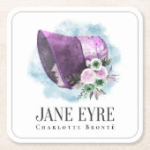 Jane Eyre Bonnet Lila Bonnet und Blume Rechteckiger Pappuntersetzer (Vorderseite)