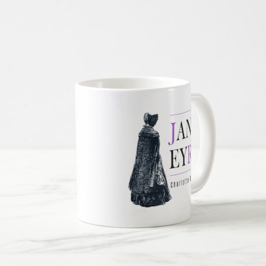 Jane Eyre in Cape und Bonnet Kaffeetasse (VorderseiteRechts)