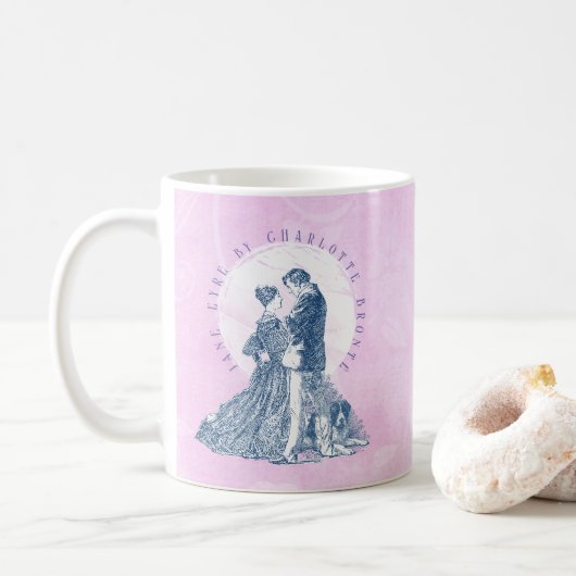 Jane Eyre und Edward Rochester mit Pilotenrosa Kaffeetasse (Mit Donut)