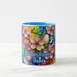 ~ JANE ~ FROHE OSTERN ~ Blumen Eier ~  Zweifarbige Tasse