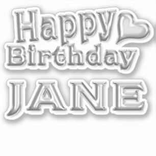 Jane Happy Birthday silver Aufkleber Sticker
