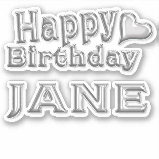Jane Happy Birthday silver Aufkleber Sticker (Vorderseite)