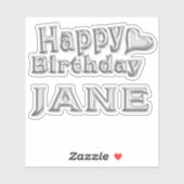 Jane Happy Birthday silver Aufkleber Sticker (Blatt)