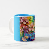 ~ JANE ~ HAPPY EASTER ~ Flowers Eggs ~  Zweifarbige Tasse (Vorderseite Links)