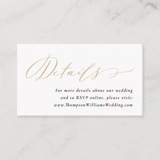 Jane Simple Gold Script Wedding Website Details Begleitkarte (Vorderseite)