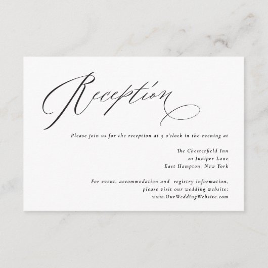 Jane Simple Minimal Black Script Wedding Reception Begleitkarte (Vorderseite)