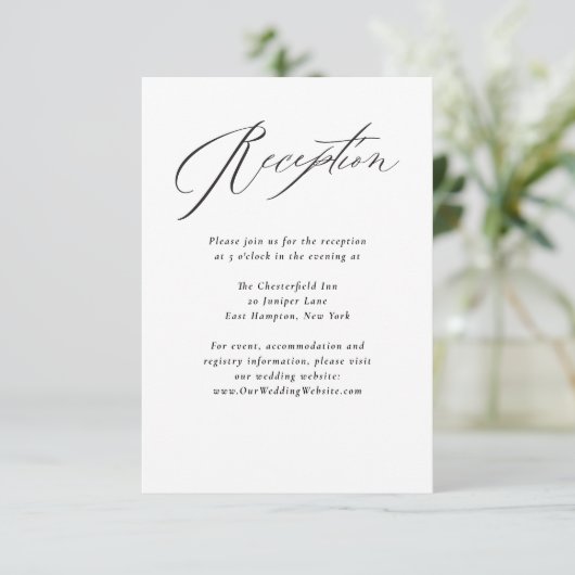 Jane Simple Minimal Black Script Wedding Reception Begleitkarte (Stehend Vorderseite)