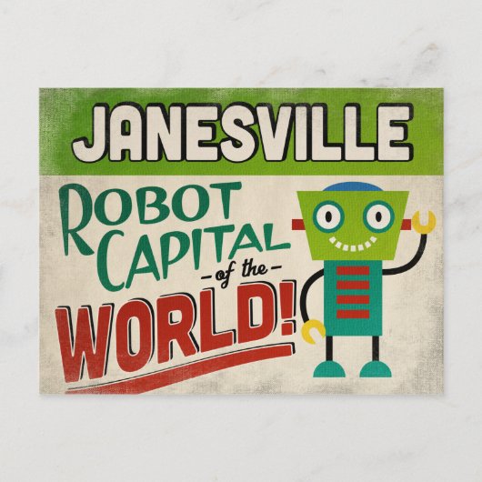 Janesville Wisconsin Robot - Funny Vintag Postkarte (Vorderseite)