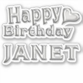 Janet Happy Birthday silver Aufkleber Sticker (Vorderseite)