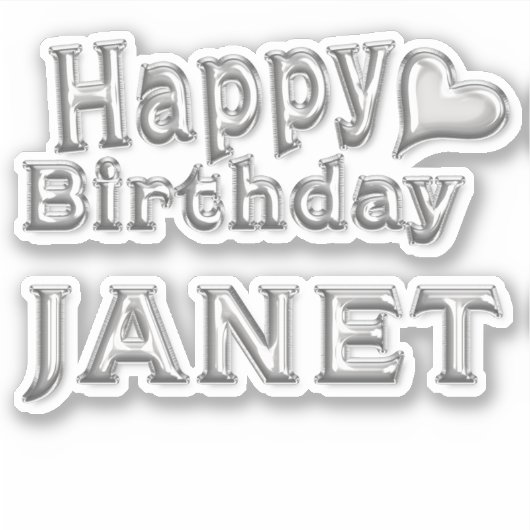 Janet Happy Birthday silver Aufkleber Sticker (Vorderseite)