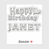 Janet Happy Birthday silver Aufkleber Sticker (Blatt)