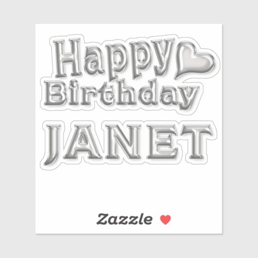 Janet Happy Birthday silver Aufkleber Sticker (Blatt)