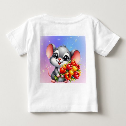 Janet's Cute Mouse with Tulips Baby T-Shirt (Rückseite)