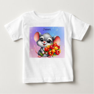 Janets Süße Maus mit Tulpen Baby T-Shirt