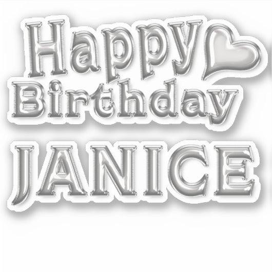 Janice Happy Birthday silver Aufkleber Sticker (Vorderseite)