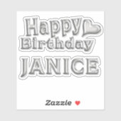 Janice Happy Birthday silver Aufkleber Sticker (Blatt)