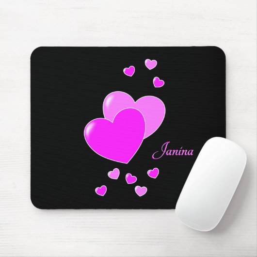 Janina - Cute Pink Hearts, Template For Your Name Mousepad (Mit Mouse)