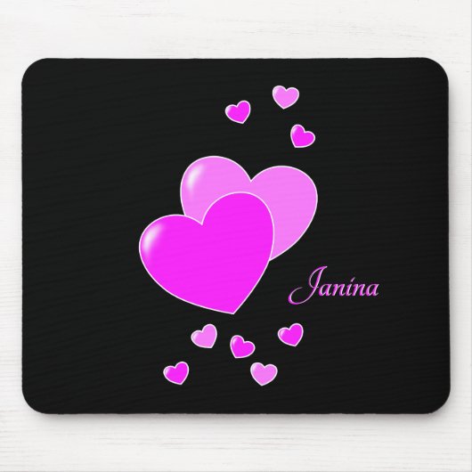 Janina - Cute Pink Hearts, Template For Your Name Mousepad (Vorne)