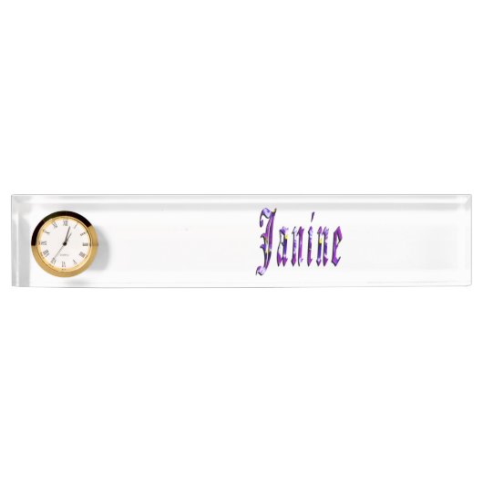 Janine, Name, Logo, Schreibtischname Plate mit Uhr Namensplakette (Vorderseite)