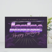 Janine Name Vorname lila retro Karte Geburtstag (Stehend Vorderseite)