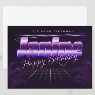 Janine Name Vorname lila retro Karte Geburtstag