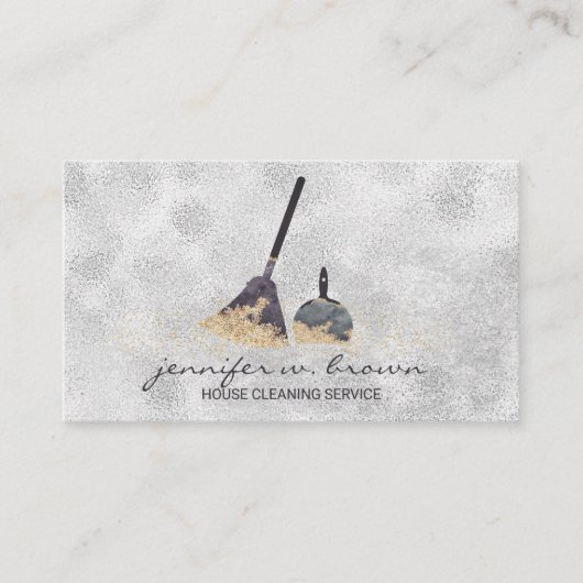 Janitorial Cleaning Gold Sparkle Maid Lady Silver Visitenkarte (Vorderseite)