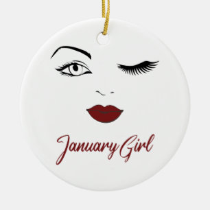 Jänner Girl Eyes Niedlich Red Lips Geburtstag Keramik Ornament
